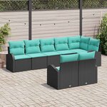 vidaXL Ensemble de Canapés 8 Pièces Noir et turquoise polyrotin