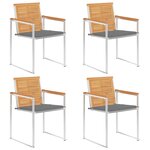 vidaXL Chaises de jardin lot de 4 avec coussins Bois de teck massif