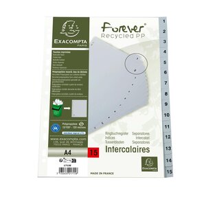 Intercalaires Imprimés Numériques Pp Recyclé Gris - 15 Positions - A4 - Gris - X 20 - Exacompta