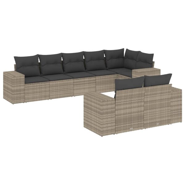vidaXL Salon de jardin 8 Pièces avec coussins gris clair résine tressée