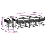 vidaXL Ensemble à manger de jardin 15 Pièces coussins noir résine tressée