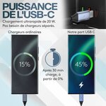ACROPAQ Boite cache cable compatible France- cache multiprise avec multiprise intégrée- USB-A et USB-C- Rangement cable- 2500W- Noir