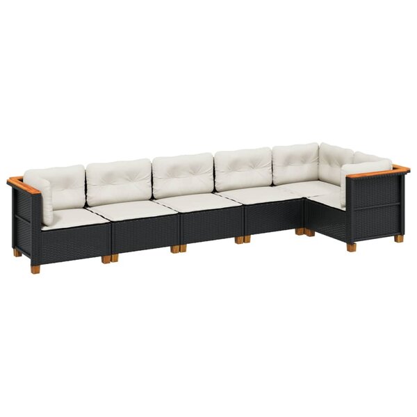 vidaXL Salon de jardin 6 Pièces avec coussins noir résine tressée