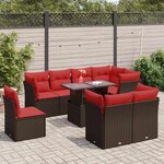 vidaXL Salon de jardin avec coussins 9Pièces marron résine tressée acacia