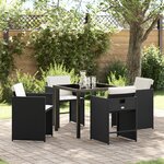 vidaXL Ensemble de jardin 5 pièces avec coussins en rattan poly noir