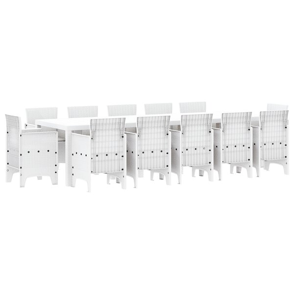 Ensemble de salle à manger de jardin 13 pièces avec coussins en rotin poly blanc