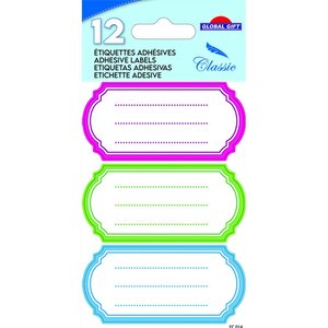 12 étiquettes adhésives scolaires - Ovale Vintage - multicolore