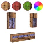 vidaXL Unités murales TV avec LED 5 Pièces Bois Ancien 40 5 x 30 x 90 cm