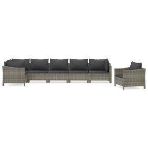 Salon de jardin meuble d'extérieur ensemble de mobilier 7 pièces avec coussins gris résine tressée 02_0017211