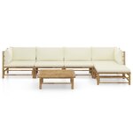 vidaXL Salon de jardin 6 Pièces avec coussins blanc crème bambou
