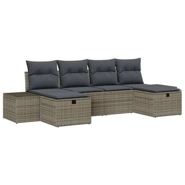 vidaXL Ensemble de canapé de jardin avec coussin 6 Pièces Gris polyrotin