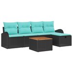 vidaXL Ensemble de canapé de jardin avec coussin 6 Pièces Noir Poly rotin