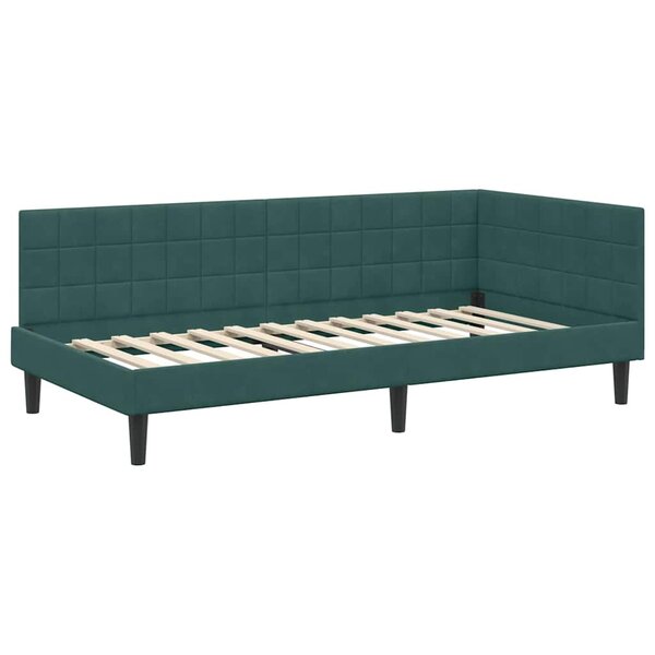 vidaXL Cadre de lit d'angle Vert foncé 90 cm x 200 cm tissu