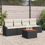 vidaXL Ensemble de canapé de jardin avec coussin 5 Pièces Noir Poly rotin