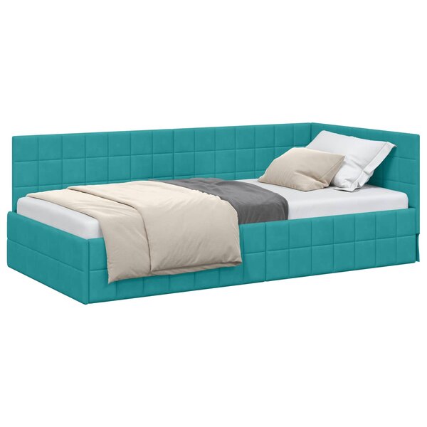 vidaXL Cadre de lit d'angle Turquoise 100 x 200 cm Velours