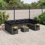 vidaXL Salon de jardin 10 Pièces avec coussins noir résine tressée