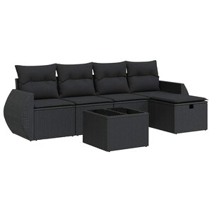 vidaXL Salon de jardin 6 Pièces avec coussins noir résine tressée