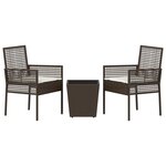 Set de Bistro de Jardin 3 Pièces avec Coussins en Poly Rattan Marron
