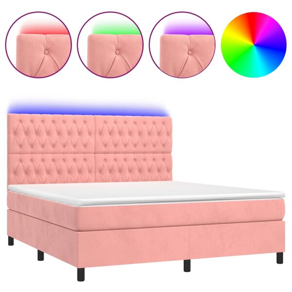 vidaXL Sommier à lattes de lit matelas et LED Rose 180x200 cm Velours
