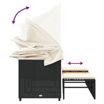 vidaXL Canapé de jardin 3 places avec auvent et tabourets noir rotin