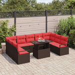 vidaXL Ensemble de canapé de jardin 10 Pièces Marron et rouge Poly rotin
