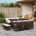 vidaXL Ensemble à manger de jardin et coussins 11 Pièces marron rotin