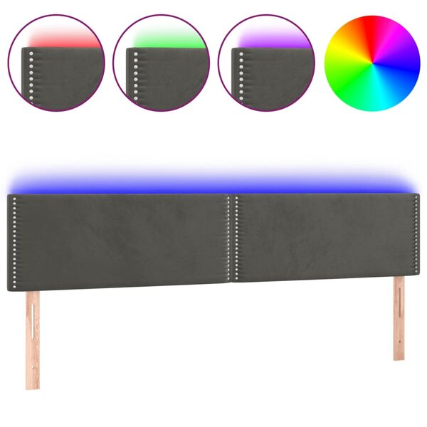 vidaXL Tête de lit à LED Gris foncé 200x5x78/88 cm Velours