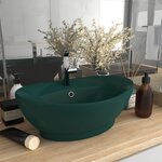 vidaXL Lavabo ovale à trop-plein Vert foncé mat 58 5x39 cm Céramique