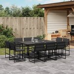 vidaXL Ensemble à manger de jardin avec coussins 11 Pièces noir textilène