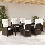 vidaXL Ensemble de Salle à Manger de Jardin 7 Pièces avec Coussins Marron Poly Rattan