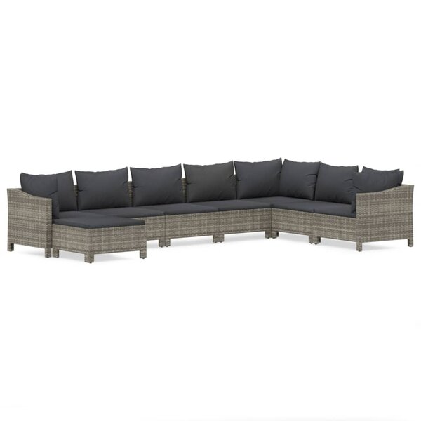 vidaXL Salon de jardin 8 Pièces avec coussins Gris Résine tressée