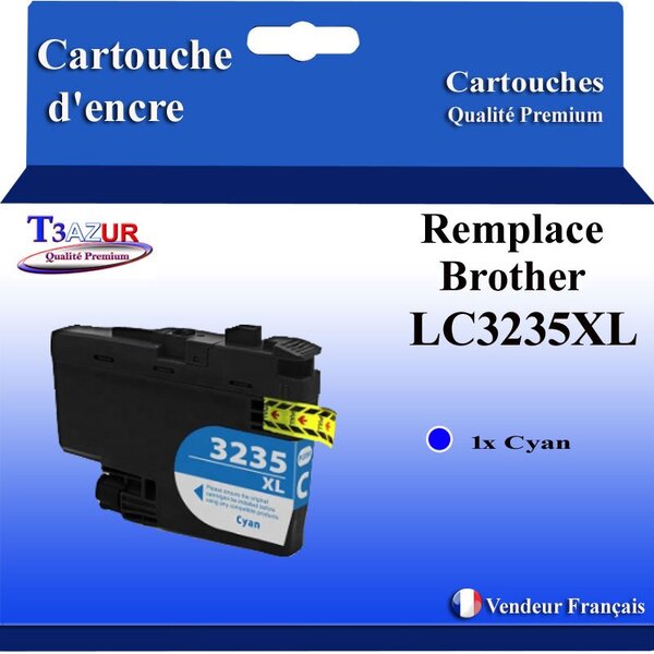 T3AZUR- Cartouche compatible avec Brother LC3235 XL Cyan pour Brother DCP-J1100DW  MFC-J1300DW