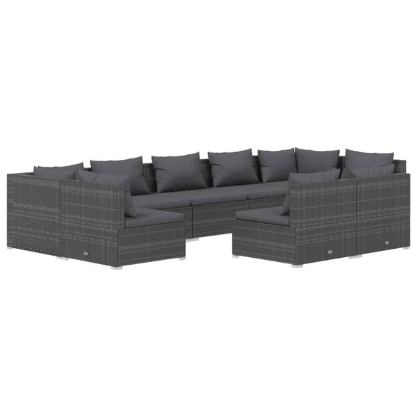 vidaXL Salon de jardin 9 Pièces avec coussins Gris Résine tressée