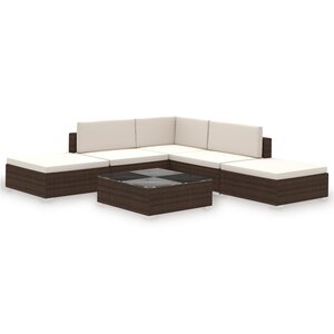 vidaXL Salon de jardin 6 Pièces avec coussins Résine tressée Marron