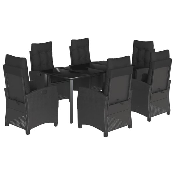 vidaXL Ensemble à manger de jardin coussins 7Pièces Noir Résine tressée