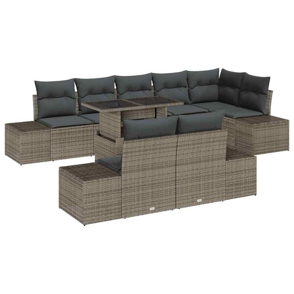 vidaXL Ensemble de canapé de jardin 9 Pièces Gris Poly rotin