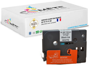 1 ruban etiqueteuse compatible tze241 tze-241 pour brother p touch - 18mm x 8m noir sur blanc