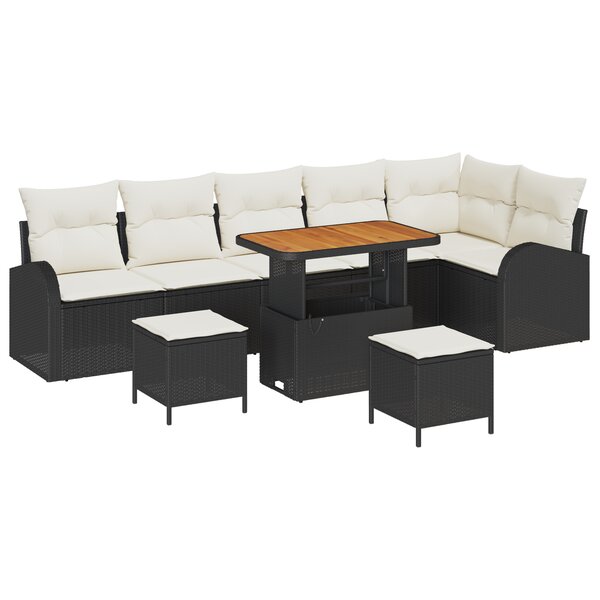Ensemble de jardin 9 pièces avec coussins Noir polyrotin