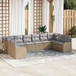 vidaXL Ensemble de Canapé de Jardin 10 Pièces avec Coussins Beige Rattan Synthétique