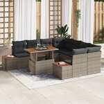 Ensemble de Canapé de Jardin de 9 Pièces avec Coussins Gris en Poly Rattan