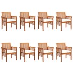 vidaXL Chaises à manger de jardin et coussins lot de 8 Bois acacia