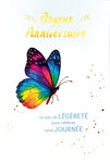 69-3107 Carte Anniversaire pour Fille Femme Papillon peint à l'Aquarelle Légèreté Célébrer Journée - Finitions Dorure Or Doré + Gaufrage en Relief +1 Enveloppe Format 12x17cm - Fabriqué en Europe
