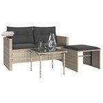vidaXL Salon de jardin avec coussins 3 Pièces gris clair résine tressée
