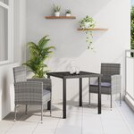 vidaXL Ensemble de salle à manger de jardin 3 pièces avec coussins gris rattan poly