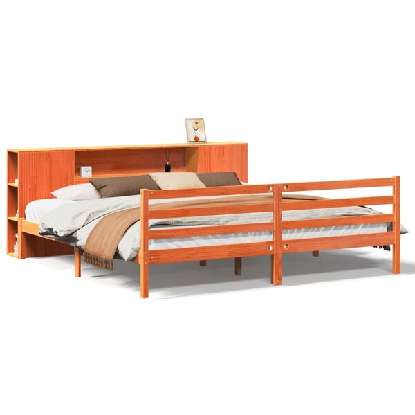 vidaXL Lit bibliothèque sans matelas cire marron 180x200 cm pin massif