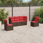 vidaXL Salon de jardin avec coussins 5 Pièces marron résine tressée