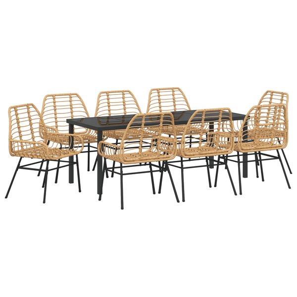 vidaXL Ensemble de salle à manger de jardin 9 pièces marron poly rotin