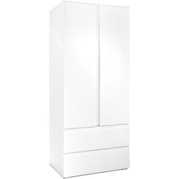 Armoire Image 60A - 2 portes battantes - 2 tiroirs - Blanc Mat - 80 x 191 x 55 cm