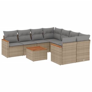 vidaXL Salon de jardin avec coussins 9Pièces mélange beige résine tressée