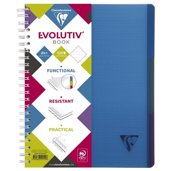 Cahier spiralé Evolutiv'Book 240 p perfo 4 trous 23 5x29 7cm 5x5 - Intercalaires CLAIREFONTAINE